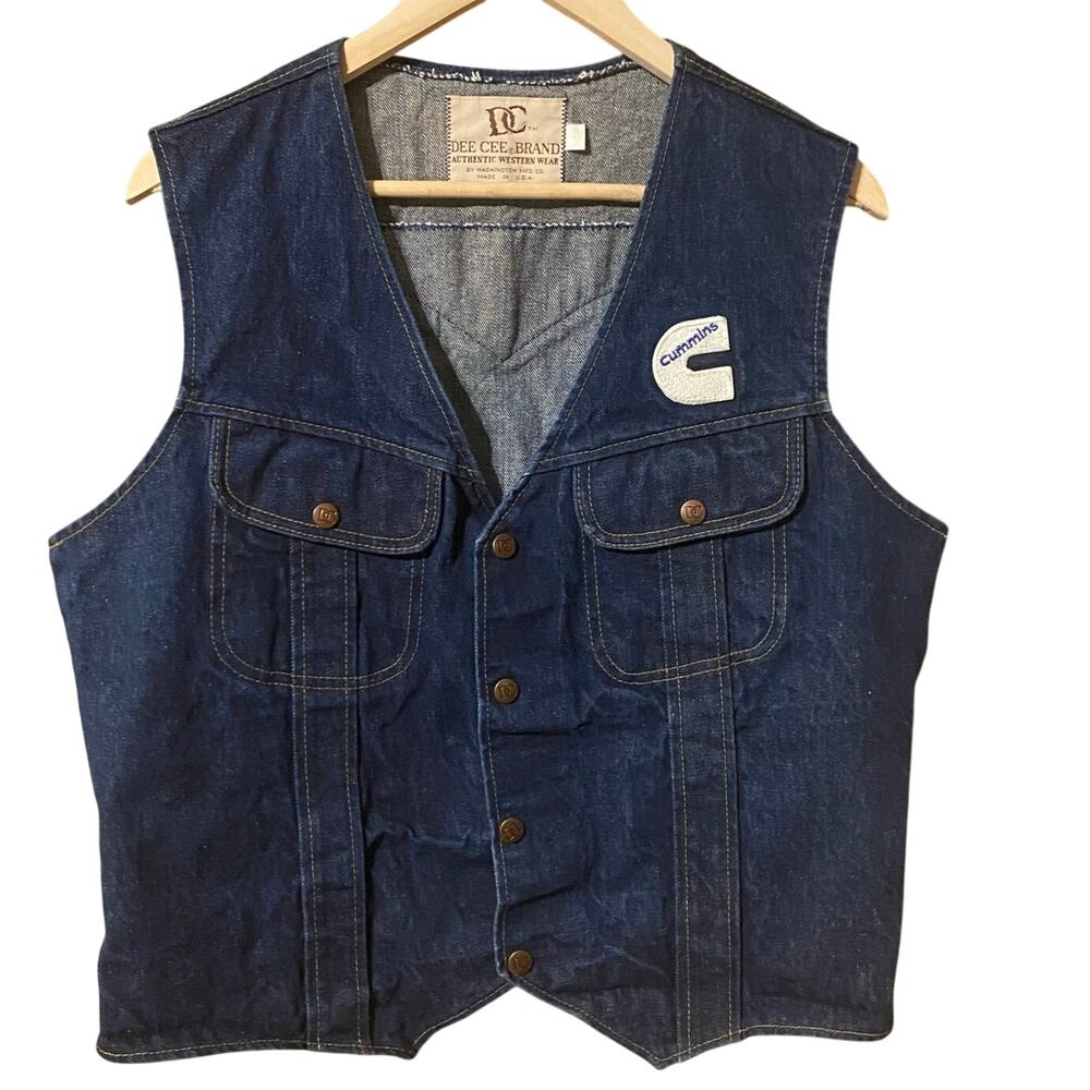 Vintage Dee Cee Brand Denim Work Vest USA Made Patch 80s Western Workwear biker